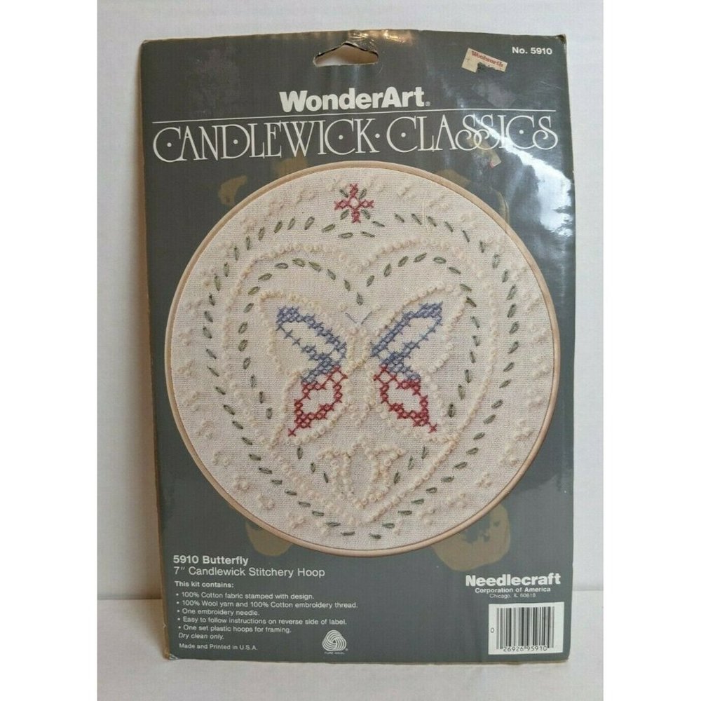 Wonder Art Candlewick Classics #5910 Butterfly Embroidery, 7" Stitchery Hoop Kit